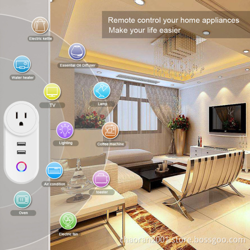 Chaoran WiFi Alexa US Smart Outlet Socket Connected USB Controlled Power Socket Plug TUYA